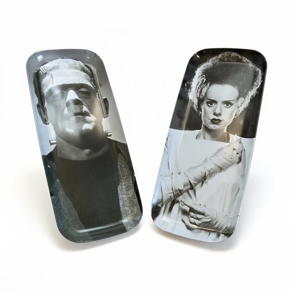 Frankenstein & Bride World Market Melamine Serving Trays Halloween Goth Monsters - Picture 1 of 7